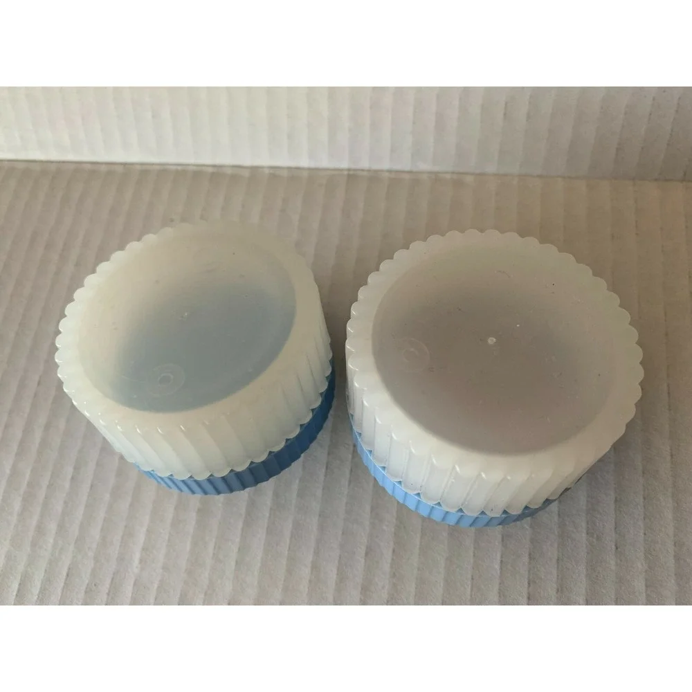 Vtg 1950s Vanity Powder Trinket Pill Box Faux Pearls LOT of 2 Hard Plastic Blue